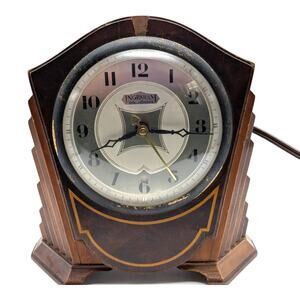 INGRAHAM Art Deco Mantel Clock Model D157 Brown Wood Electric USA RUNS